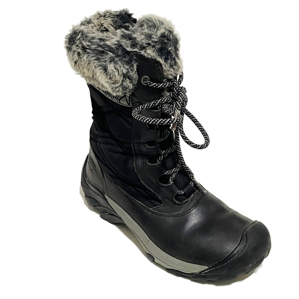 KEEN Hoodoo III Boots 6 Black Leather Waterproof Winter Fur Lace Up Insulated - Picture 4 of 15